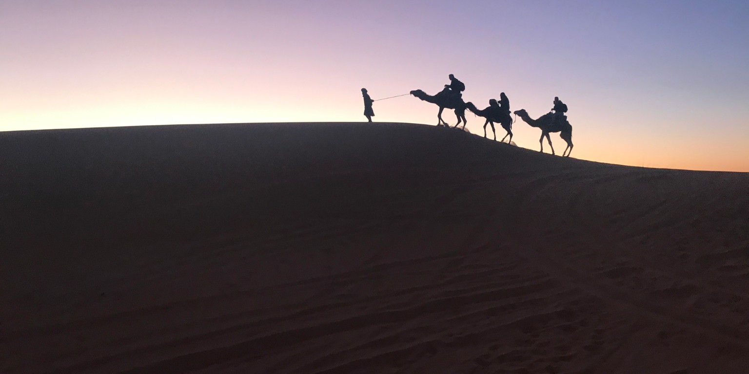 HIEP recipients in Africa - Grayson Faircloth's photo of a camel ride at sunset in Morocco