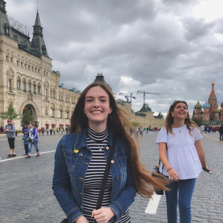 HIEP recipients in Asia and the Middle East - Arianna OBeirne poses for a photo on a cloudy day on the street in Moscow's Red Square.