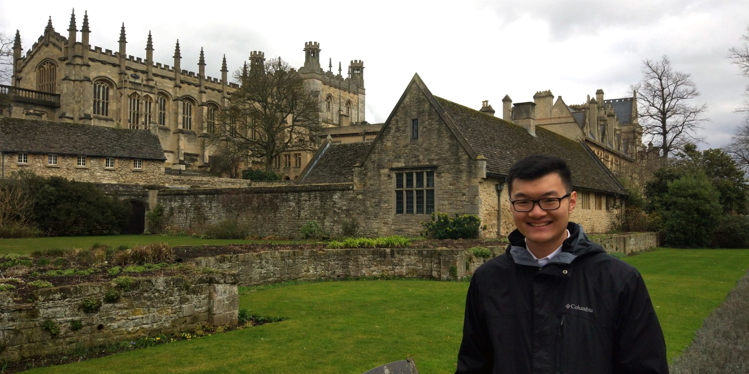 HIEP students in the UK - Kevin Du poses for a photo in front of the castle where much of Harry Potter was filmed.