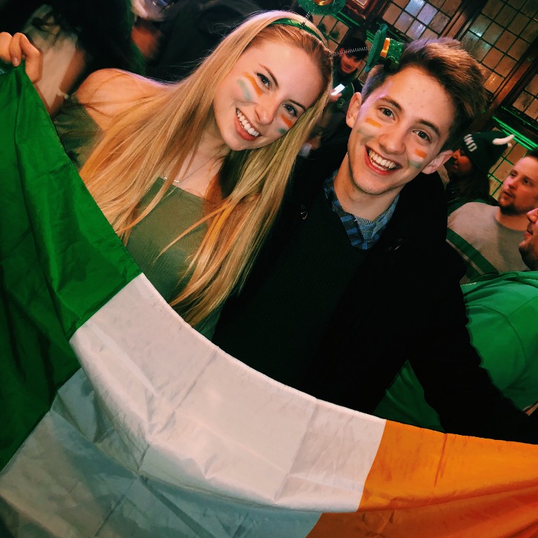 HIEP students in the UK - Natalie Pitts and a friend celebrate St. Patricks Day in Dublin