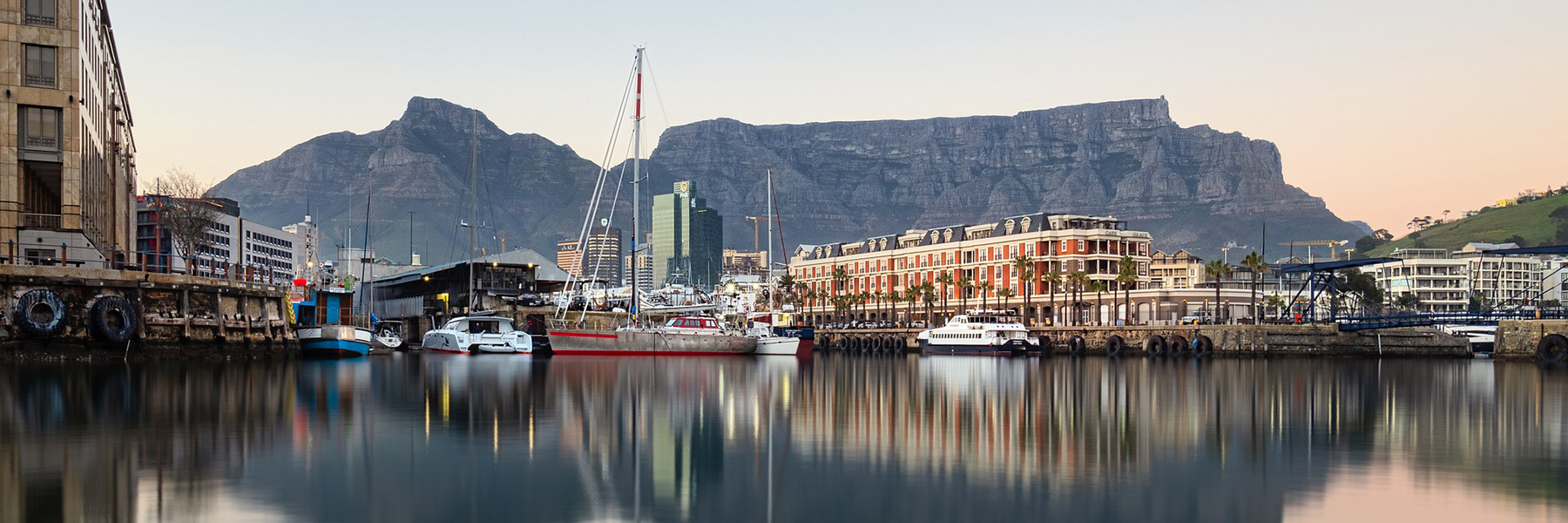 Image of Cape Town, South Africa from the water with Table Mountain in the background
